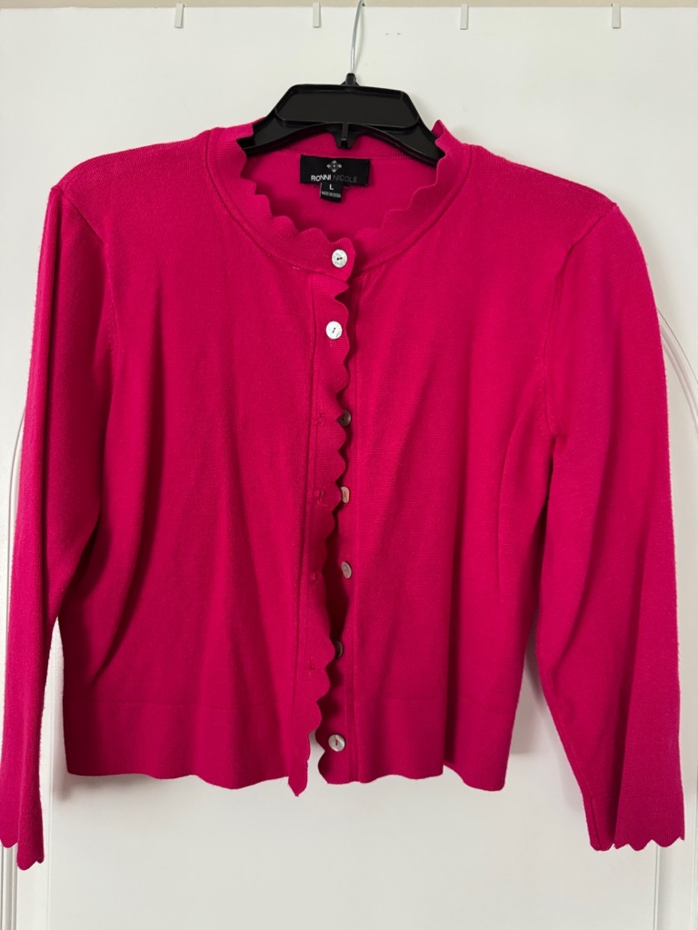 Ronni Nicole Bright Pink Scallop-Edge Cardigan
